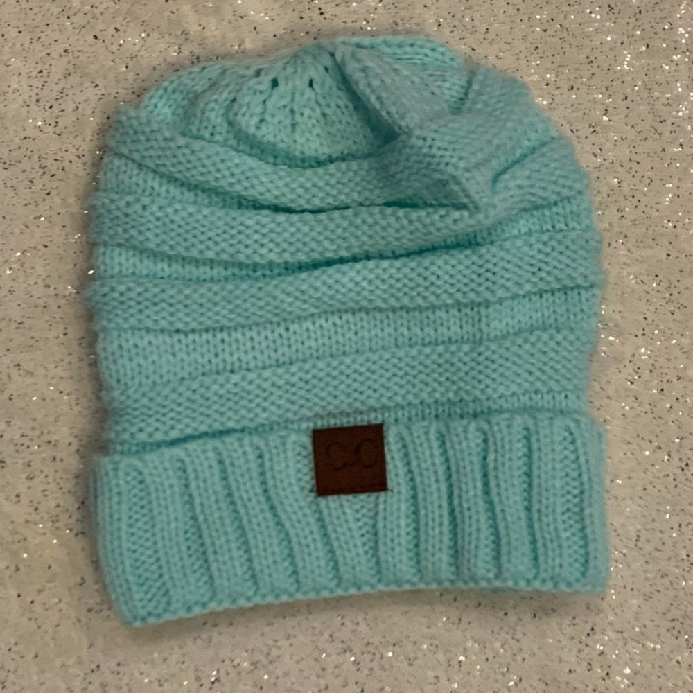 Ladies AQUA Knit Winter Beanie Hat - Picture 3 of 8